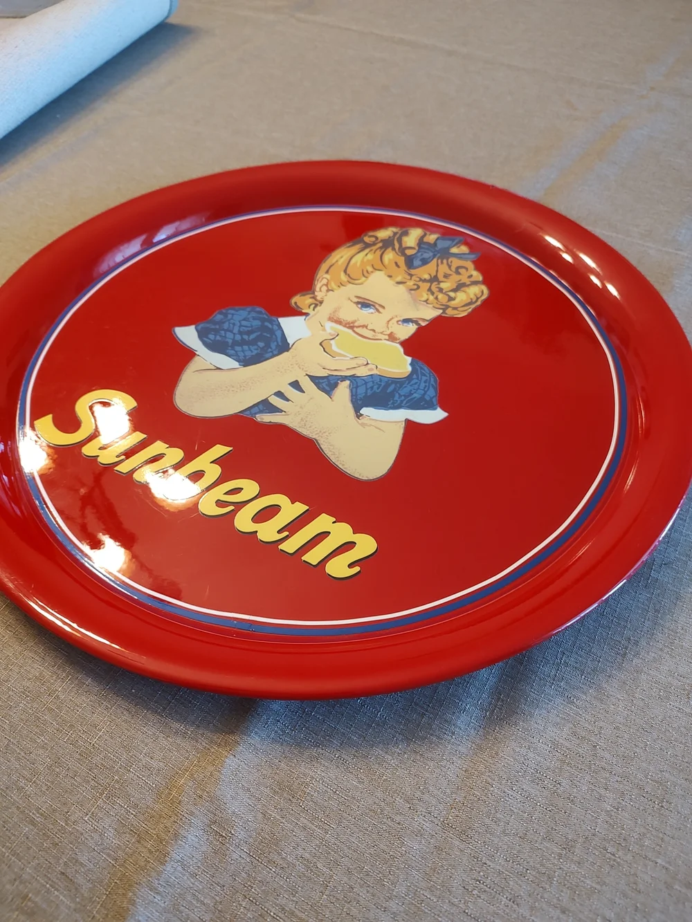 Sunbeam Red Serving Tray with Retro Girl Graphic